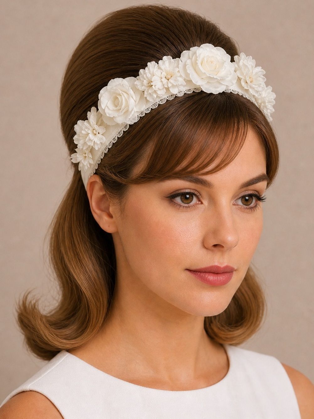 Vintage 1950s 1960s Auerbach’s Floral Headband Hat Ivory White Flowers